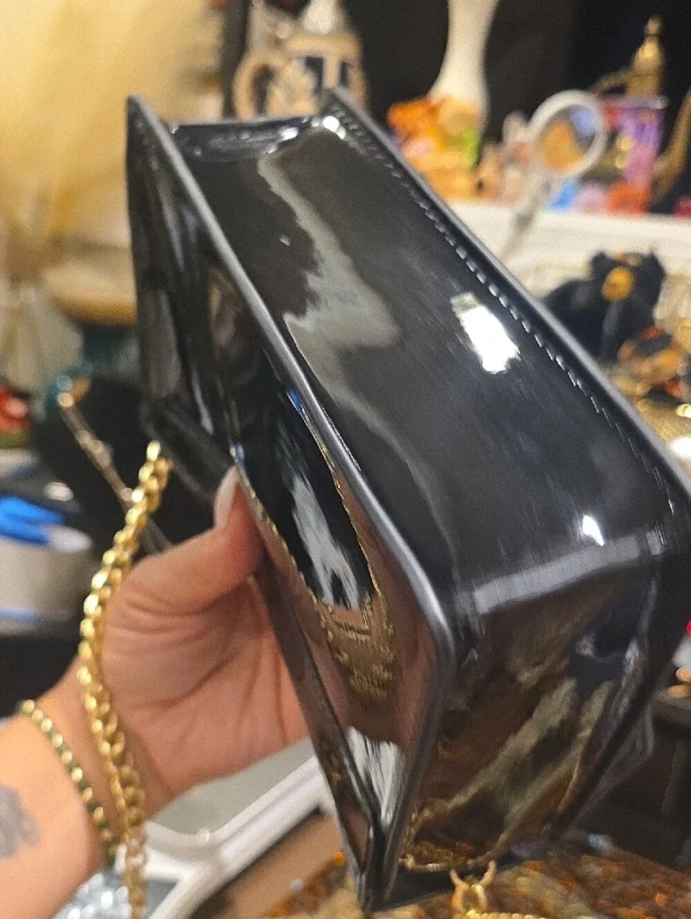 Jimmy Choo Black Patent Leather Crossbody with Gold Ring Tassel